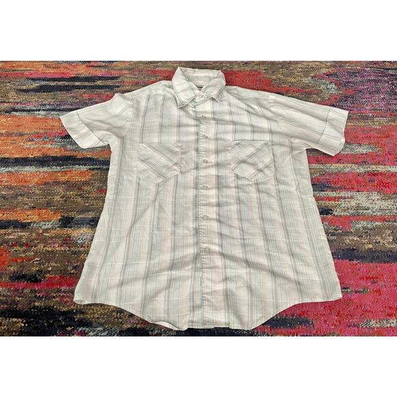 Vintage Men’s Large Green Plaid Short Sleeve Casual Button Down Shirt - Picture 1 of 6